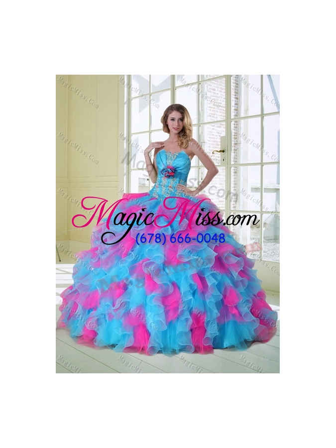 wholesale strapless detachable quinceanera dress with appliques and ruffles