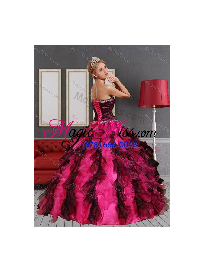 wholesale 2015 unique sweetheart  multi color quinceanera dress with beading and ruffles