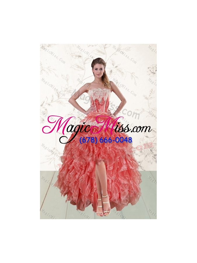 wholesale 2015 fashionable strapless  quinceanera dresses in watermelon