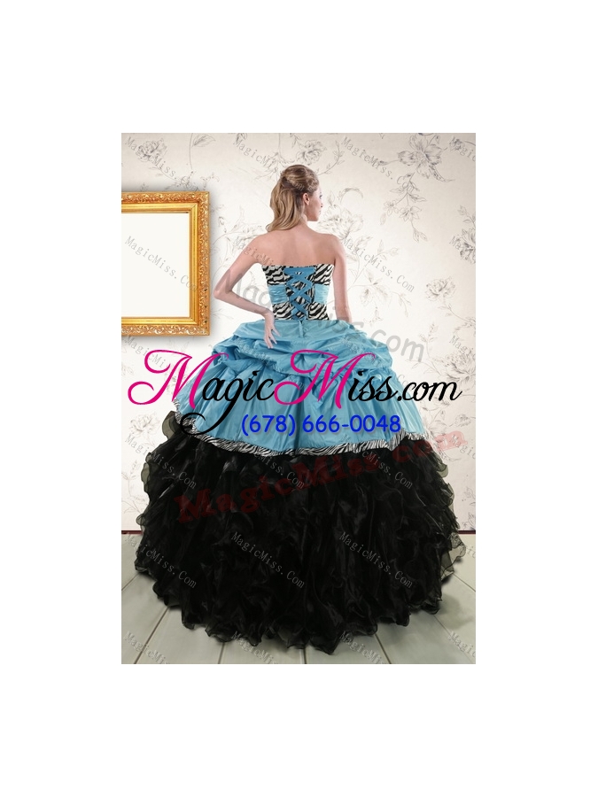 wholesale 2015 zebra print multi color strapless quinceanera dresses with ruffles and pick ups