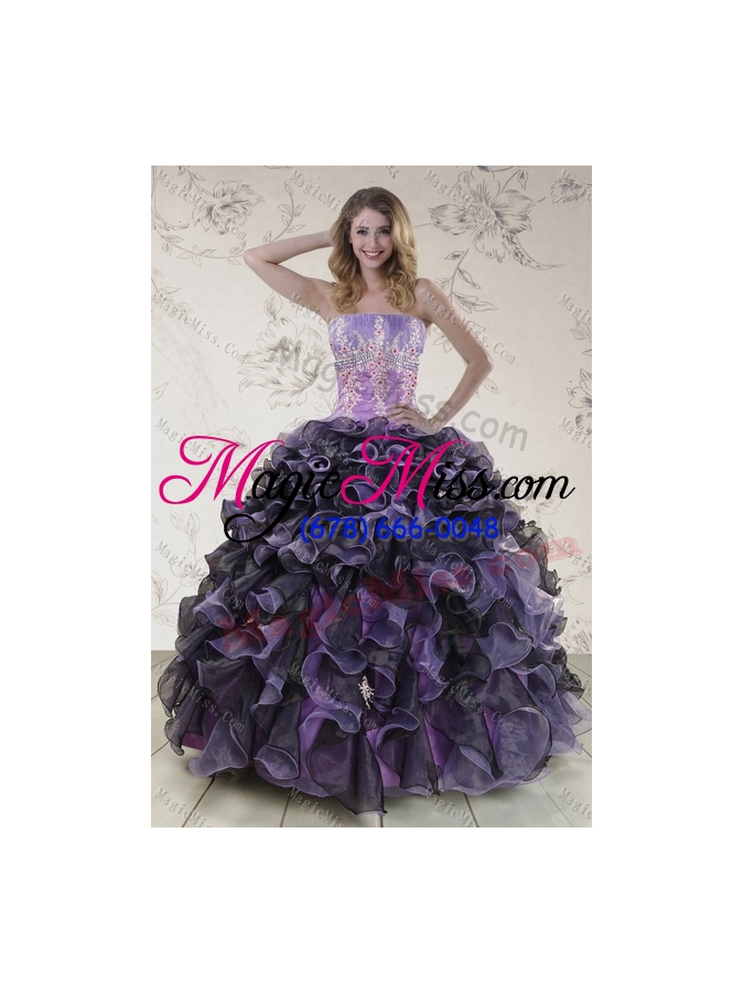 wholesale 2015 fashionable appliques and ruffles quince dresses in multi color