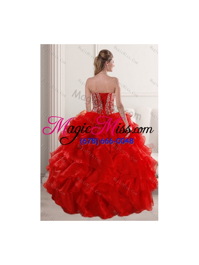 wholesale 2015 fashionable red quinceanera dresses with beading and ruffles