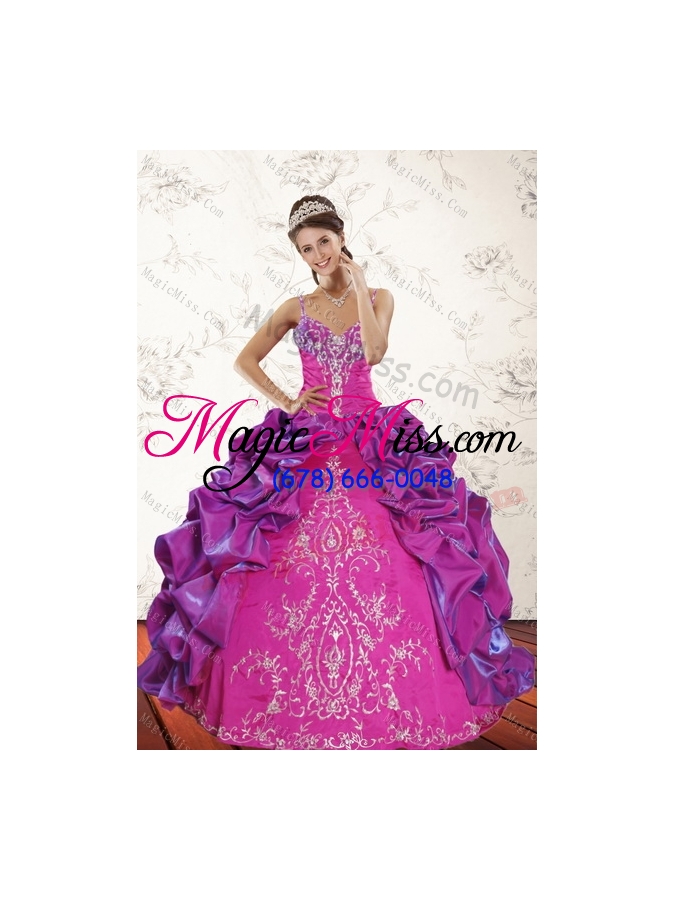 wholesale beautiful pick ups and embroidery multi color 2015 quinceanera dresses with sweep train