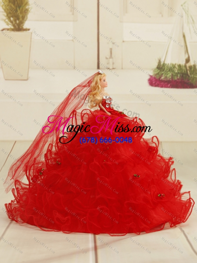 wholesale luxurious sweetheart 2015 red quinceanera dress with embroidery and pick ups