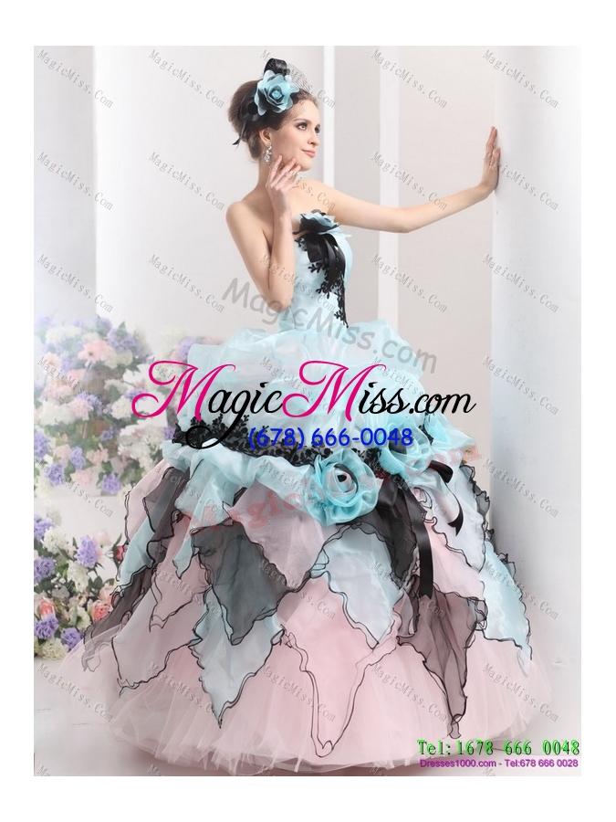 wholesale unique ruffles multi color 2015 unique quinceanera dresses with hand made flowers
