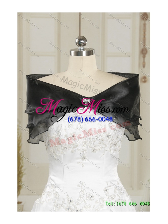 wholesale 2015 unique white and black strapless quinceanera dresses with appliques