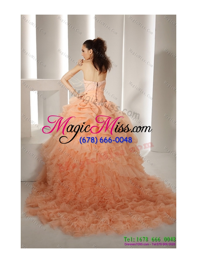 wholesale 2015 unique quinceanera dresses with hand made flowers and ruffled layers