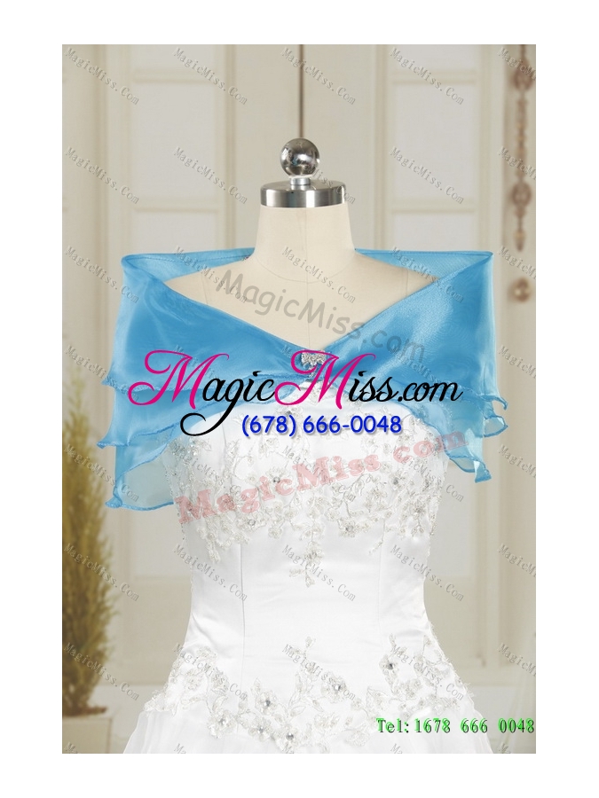 wholesale unique halter top appliques blue 2015 quinceanera dresses with ruffles and brush train