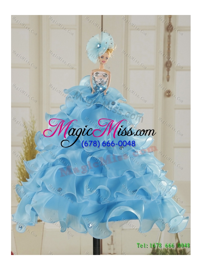 wholesale unique halter top appliques blue 2015 quinceanera dresses with ruffles and brush train