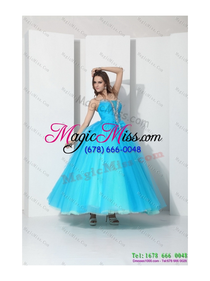 wholesale 2015 beading baby blue quinceanera dresses with bownot