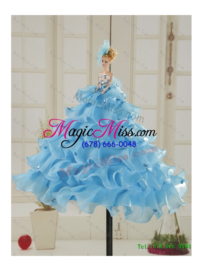 wholesale 2015 popular floor length quinceanera dresses with hand made flowers and beading