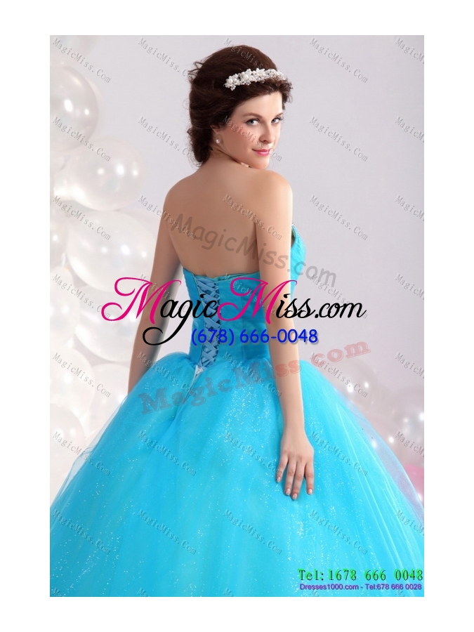 wholesale 2015 exquisite blue quinceanera dresses with rhinestones and bowknot