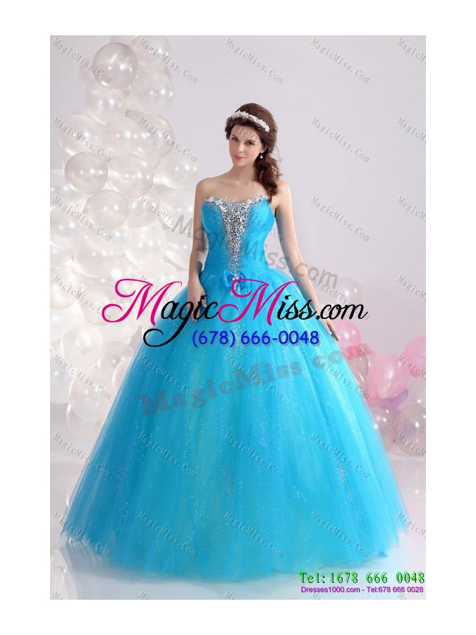 wholesale 2015 exquisite blue quinceanera dresses with rhinestones and bowknot