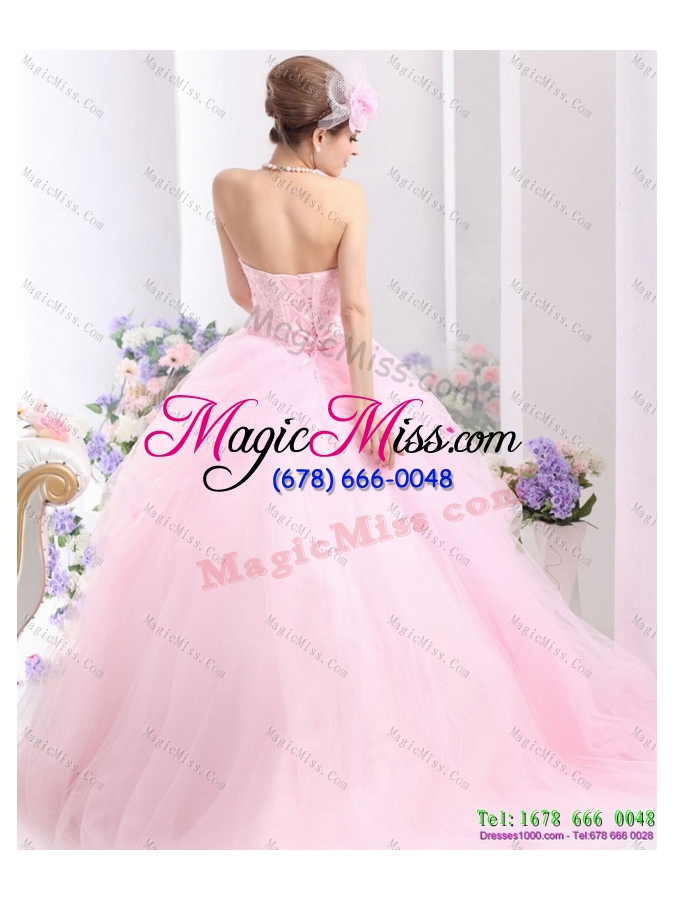wholesale 2015 fashionable baby pink sweet sixteen dresses with hand made flowers