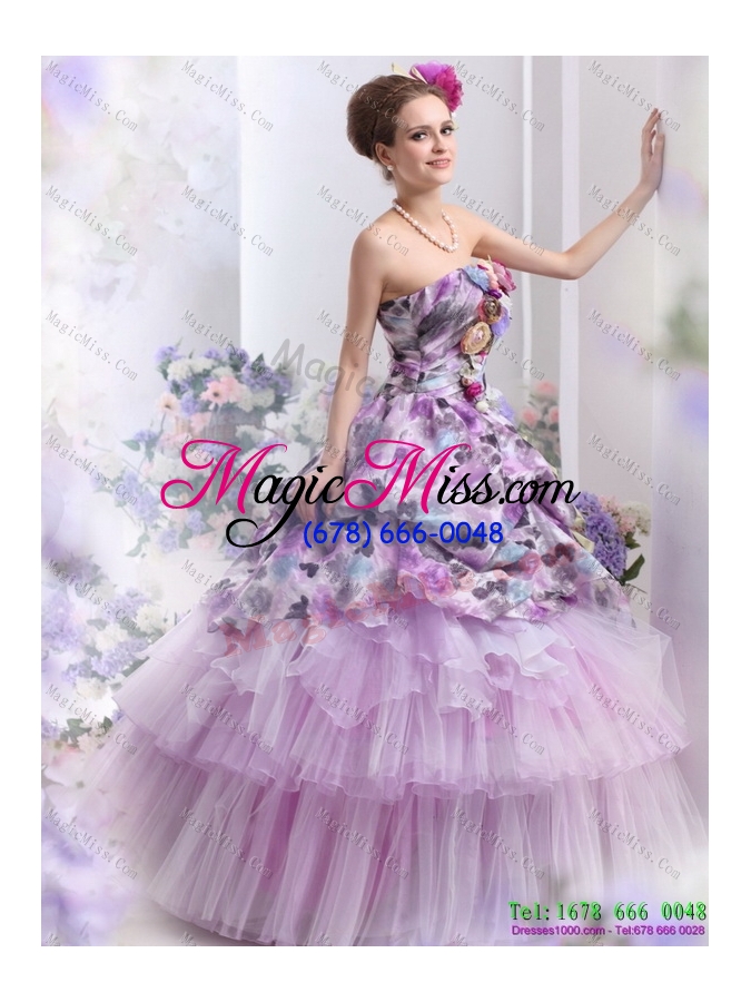 wholesale luxurious 2015 multi color sweet sixteen dresses with hand made flowers and