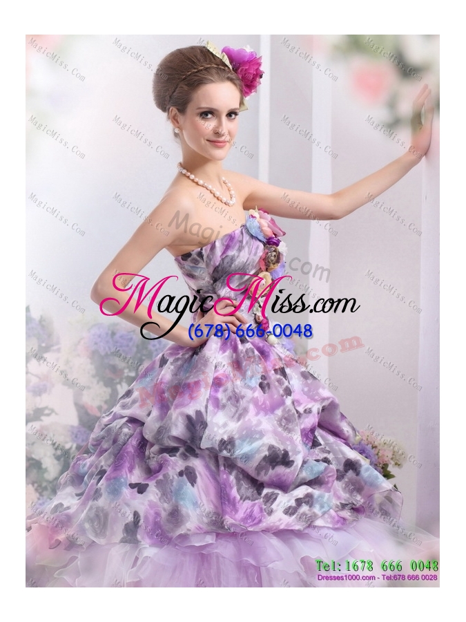 wholesale luxurious 2015 multi color sweet sixteen dresses with hand made flowers and