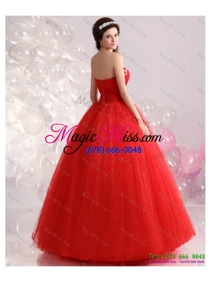 wholesale 2015 perfect red one shoulder sweet 15 dresses with rhinestones
