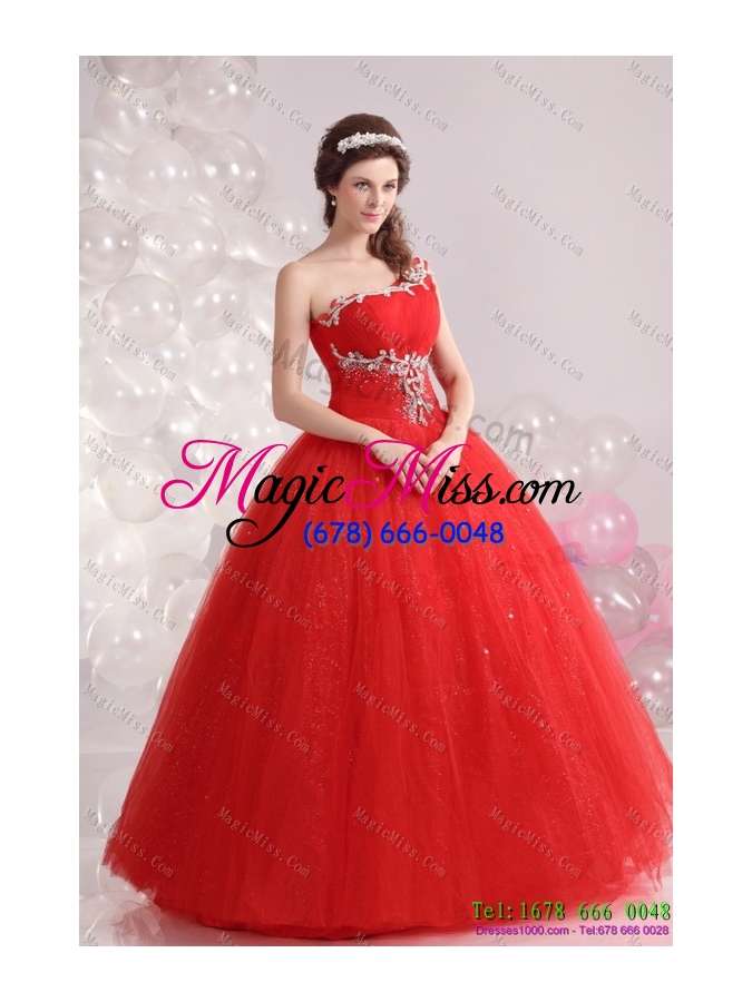 wholesale 2015 perfect red one shoulder sweet 15 dresses with rhinestones