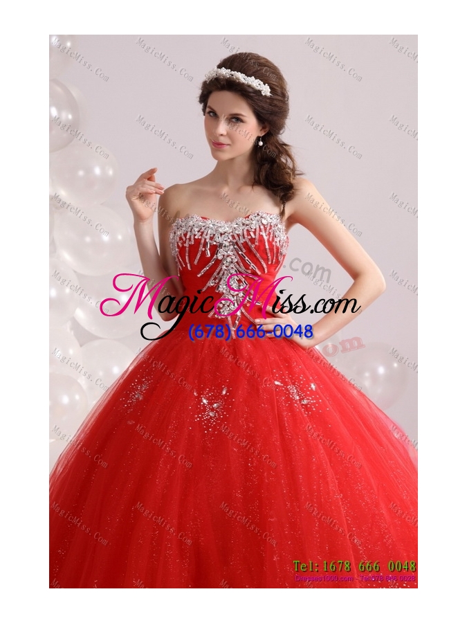 wholesale 2015 unique sweetheart red sweet sixteen dresses with rhinestones