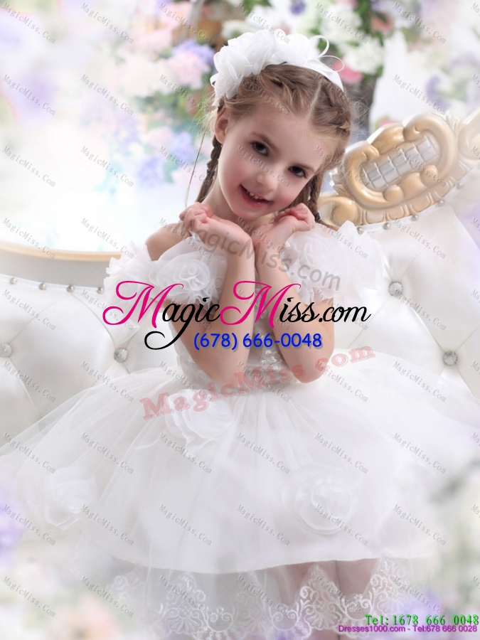 wholesale fashionable white halter top little girl pageant dresses with hand made flower