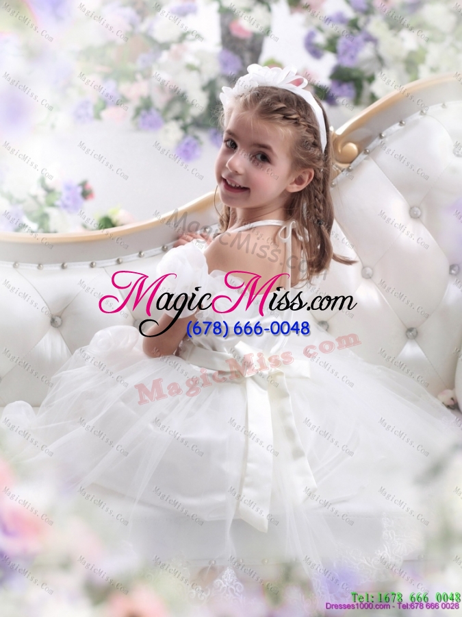 wholesale fashionable white halter top little girl pageant dresses with hand made flower