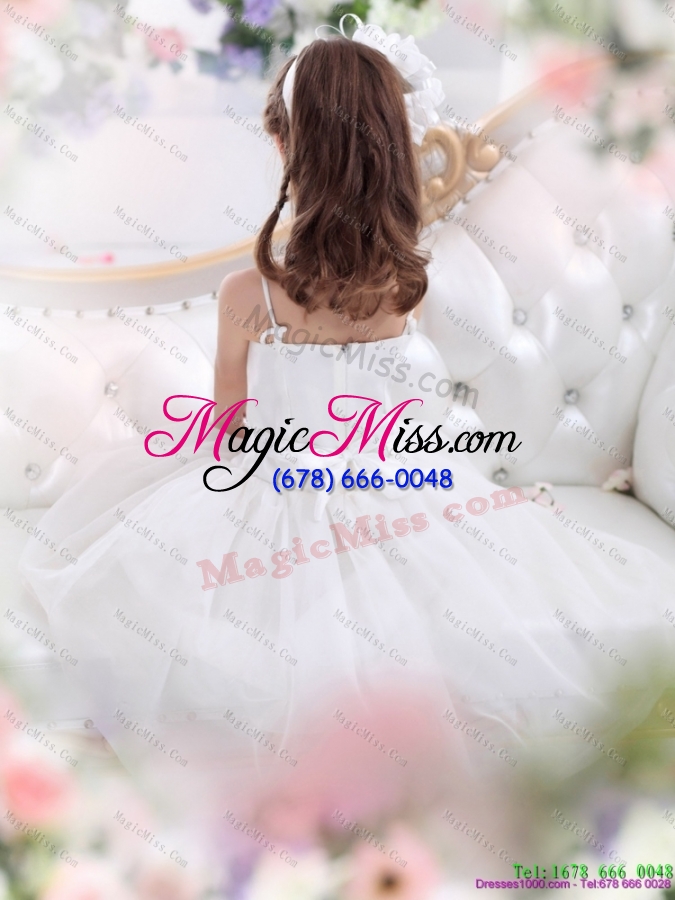 wholesale 2015 fashionable white spaghetti straps little girl pageant dresses with flowers and ruffles