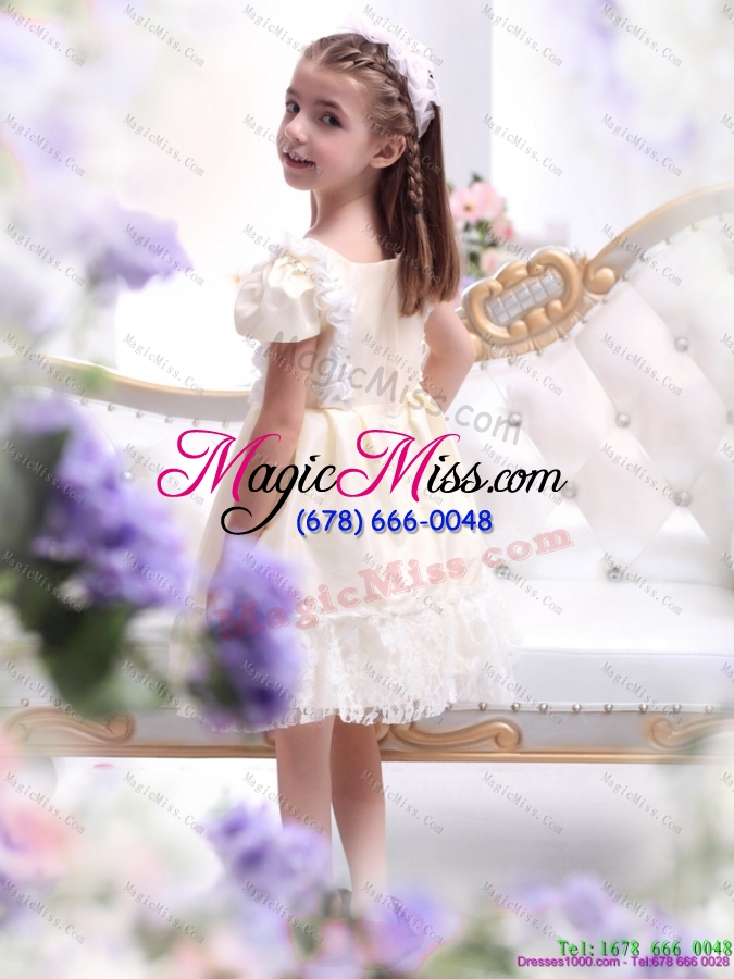 wholesale fashionable champagne little girl pageant dress with hand made flower and lace