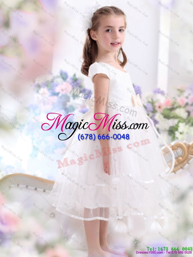 wholesale 2015 fashionable scoop white little girl pageant dresses with bowknot and ruffles