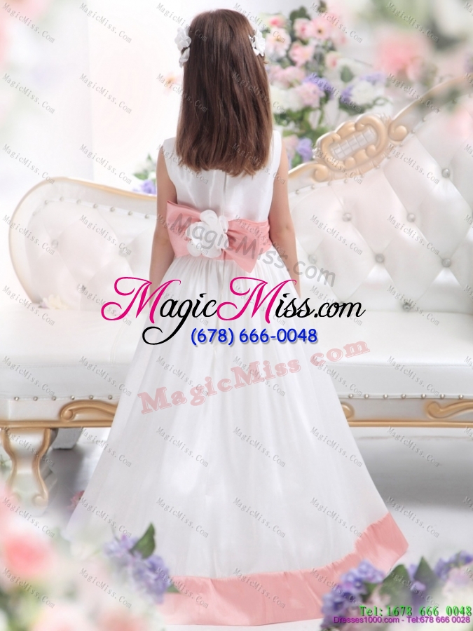wholesale white scoop 2015 fashionable little girl pageant dress with pink waistband