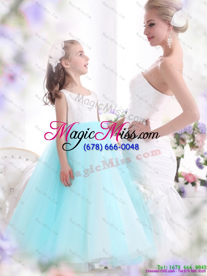 wholesale fashionable white and baby blue scoop little girl pageant dress for 2015
