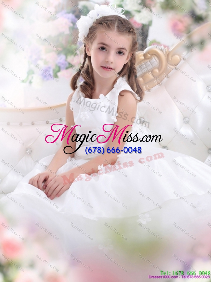 wholesale fashionable white scoop flower girl dress with appliques