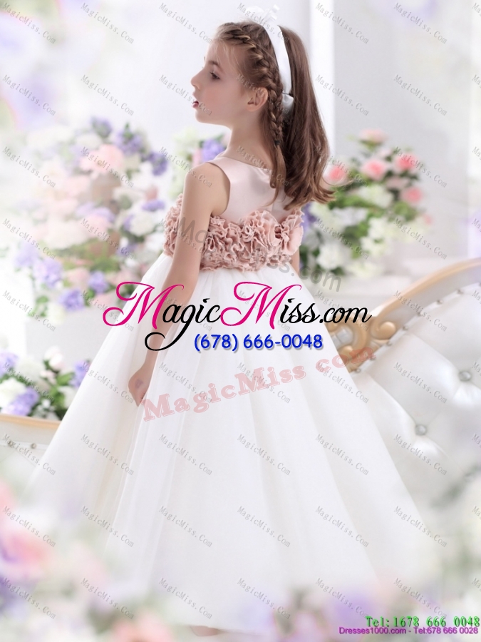 wholesale 2015 fashionable scoop little girl pageant dress with hand made flowers