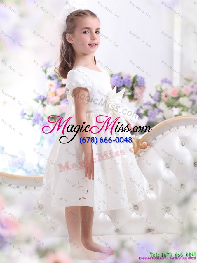wholesale white scoop 2015 fashionable little girl pageant dress with bownot and cap sleeves