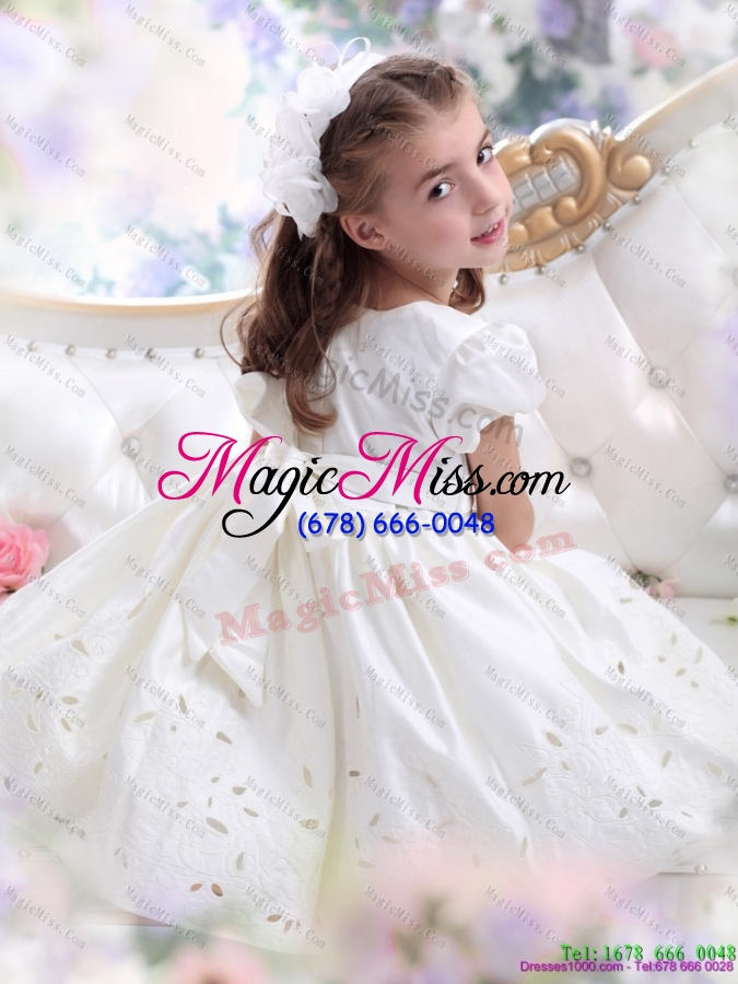 wholesale white scoop 2015 fashionable little girl pageant dress with bownot and cap sleeves