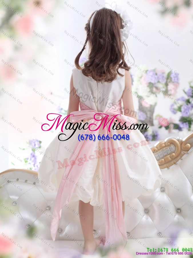 wholesale fashionable white scoop 2015 little girl pageant dress with light pink sash
