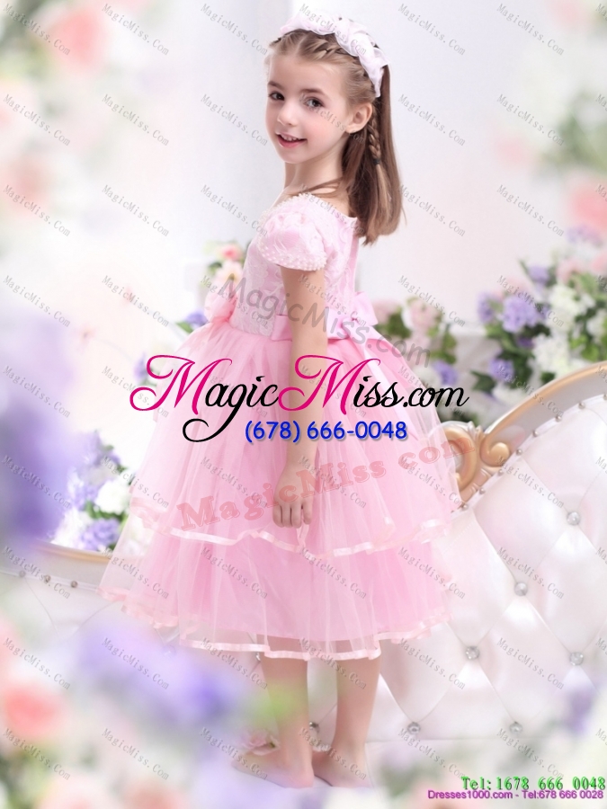 wholesale fashionable bownot and appliques 2015 little girl pageant dresses in rose pink