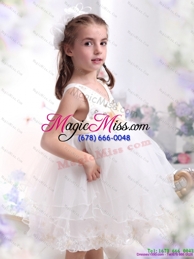 wholesale beading ruffled 2015 fashionable white little girl pageant dress with bownot