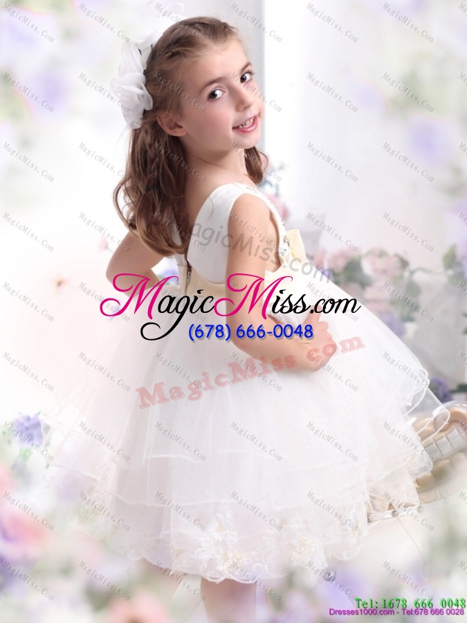 wholesale beading ruffled 2015 fashionable white little girl pageant dress with bownot