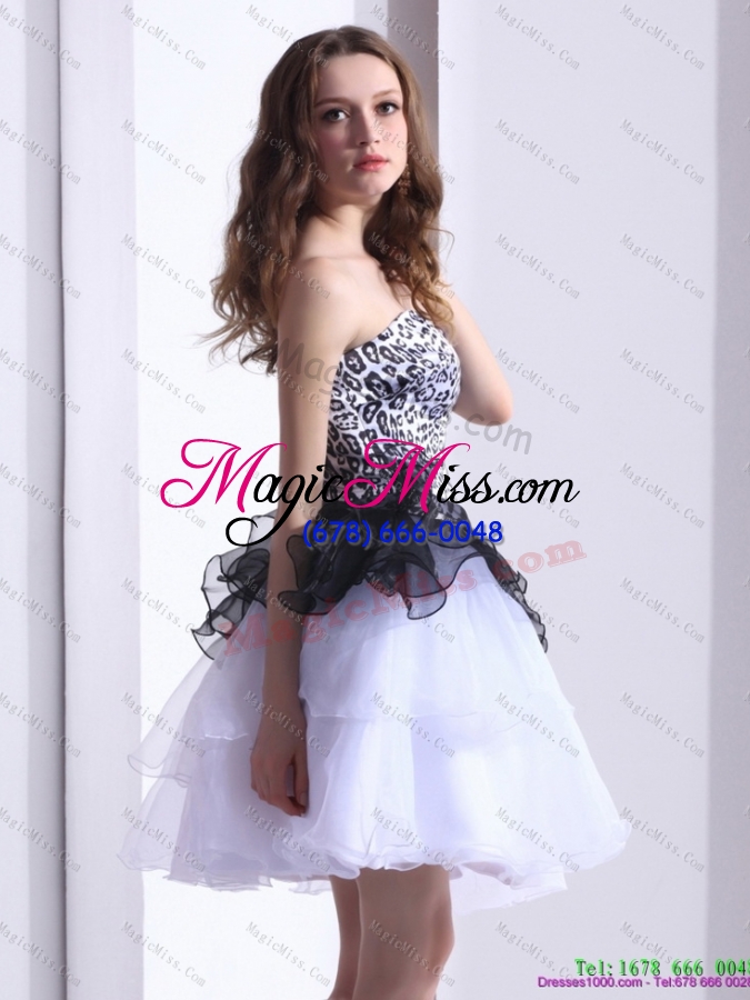 wholesale zebra printed sweetheart white prom dresses with ruffled layers