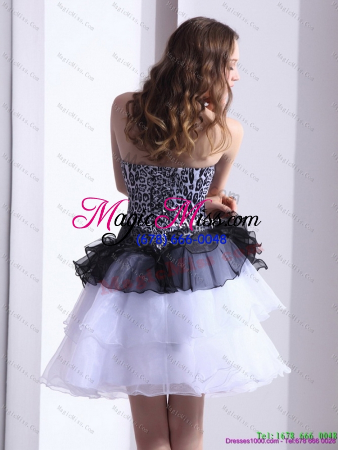 wholesale zebra printed sweetheart white prom dresses with ruffled layers