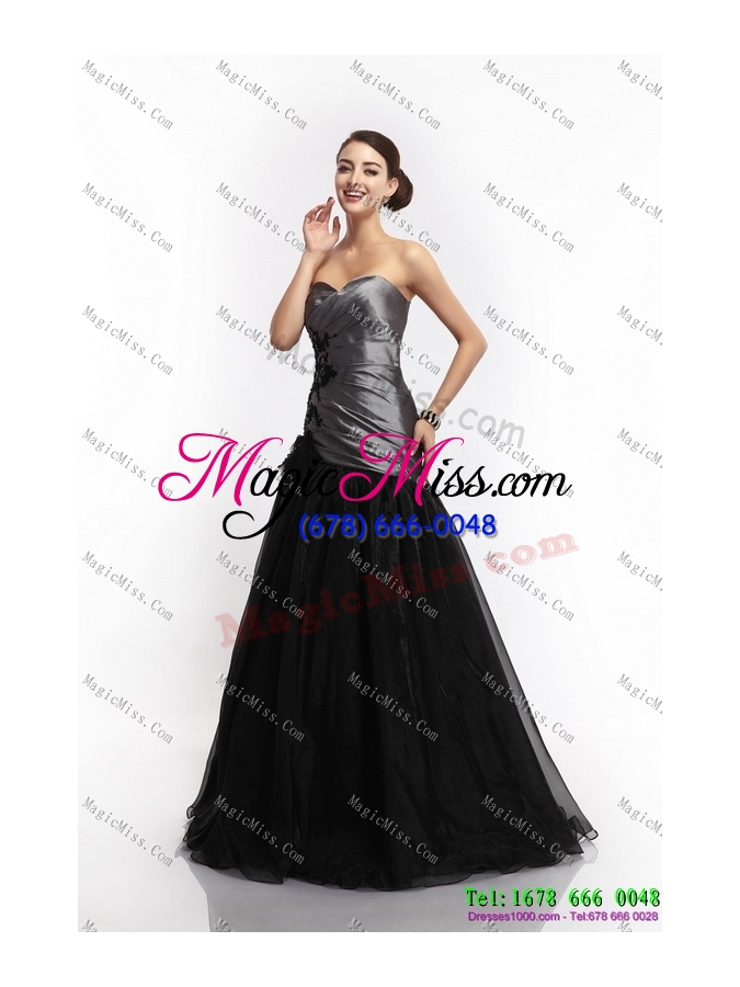 wholesale appliques ruching brush train prom dresses in sliver and black