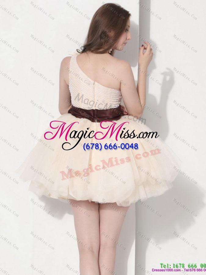 wholesale one shoulder champagne prom dresses with hand made flower