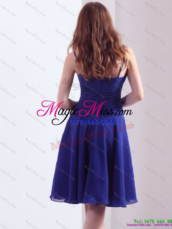 wholesale perfect royal blue 2015 knee length plus size prom dresses with ruching