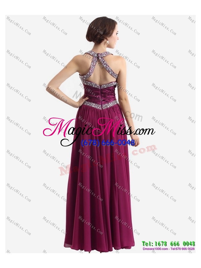 wholesale sequins halter top ruching and beading prom dresses in wine red