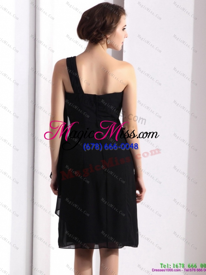 wholesale one shoulder black short prom dresses with hand made flower