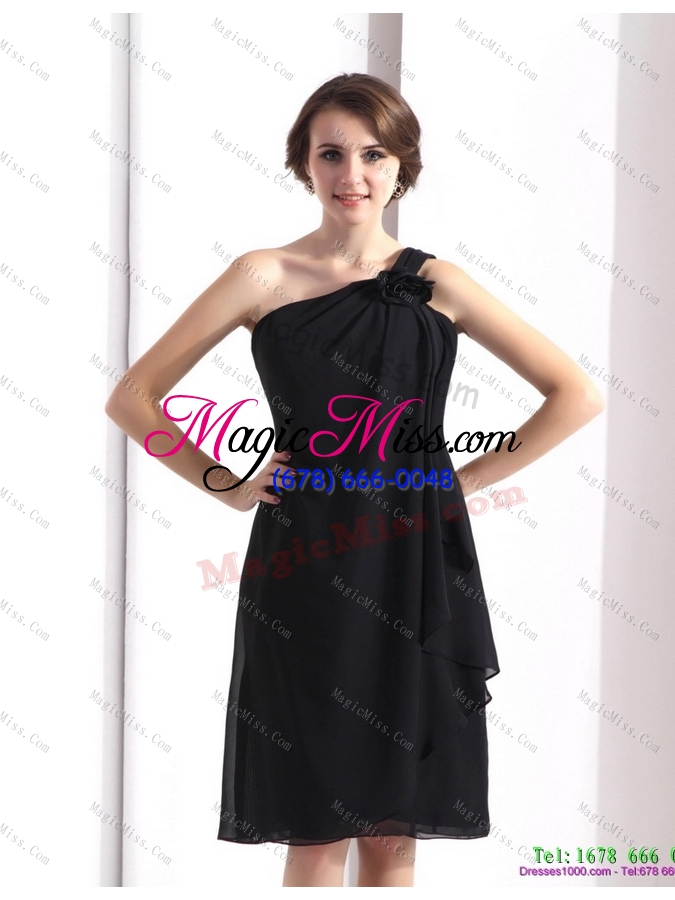 wholesale one shoulder black short prom dresses with hand made flower