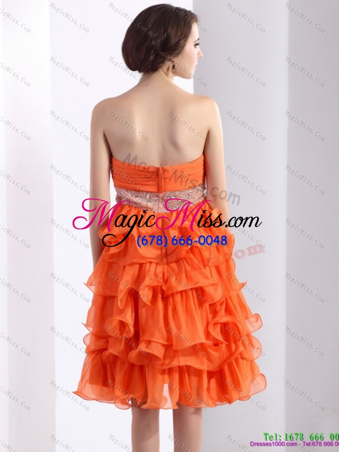 wholesale knee length prom dresses with rhinestones  and ruffled layers