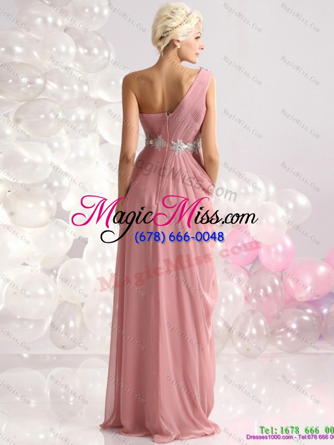 wholesale one shoulder prom dresses with hand made flowers and ruching