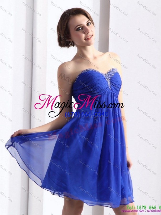 wholesale sweetheart ruffled blue 2015 short prom dresses with beading