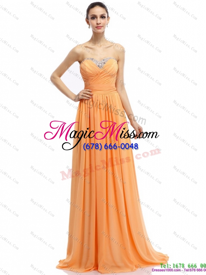 wholesale popular and plus size beading gold prom dresses with ruching